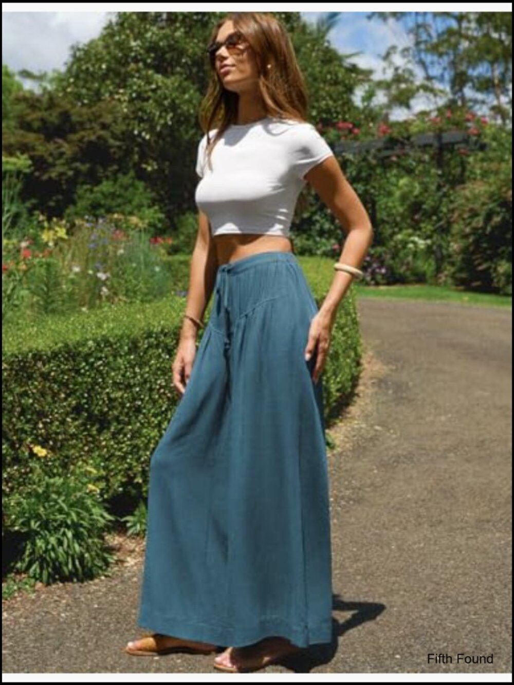 Women's Linen Wide Leg Palazzo Pants High Waisted Drawstring Elastic Waist - Picture 4 of 7